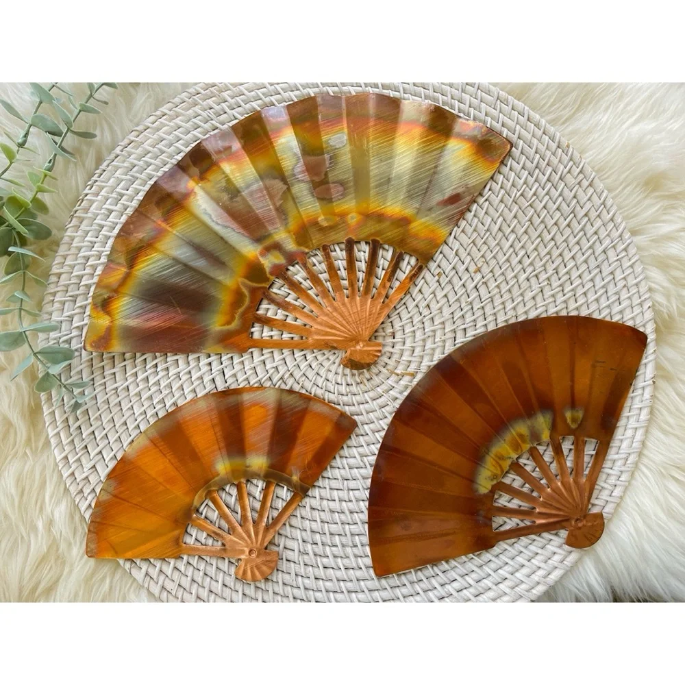 Set of 3 Vintage Home Interiors Copper Wall Fans Hangings